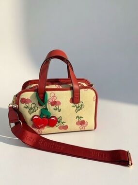 Juicy Couture Paradise Cherry Crossbody Satchel Bag| Charm Y2K Red Cream Gold